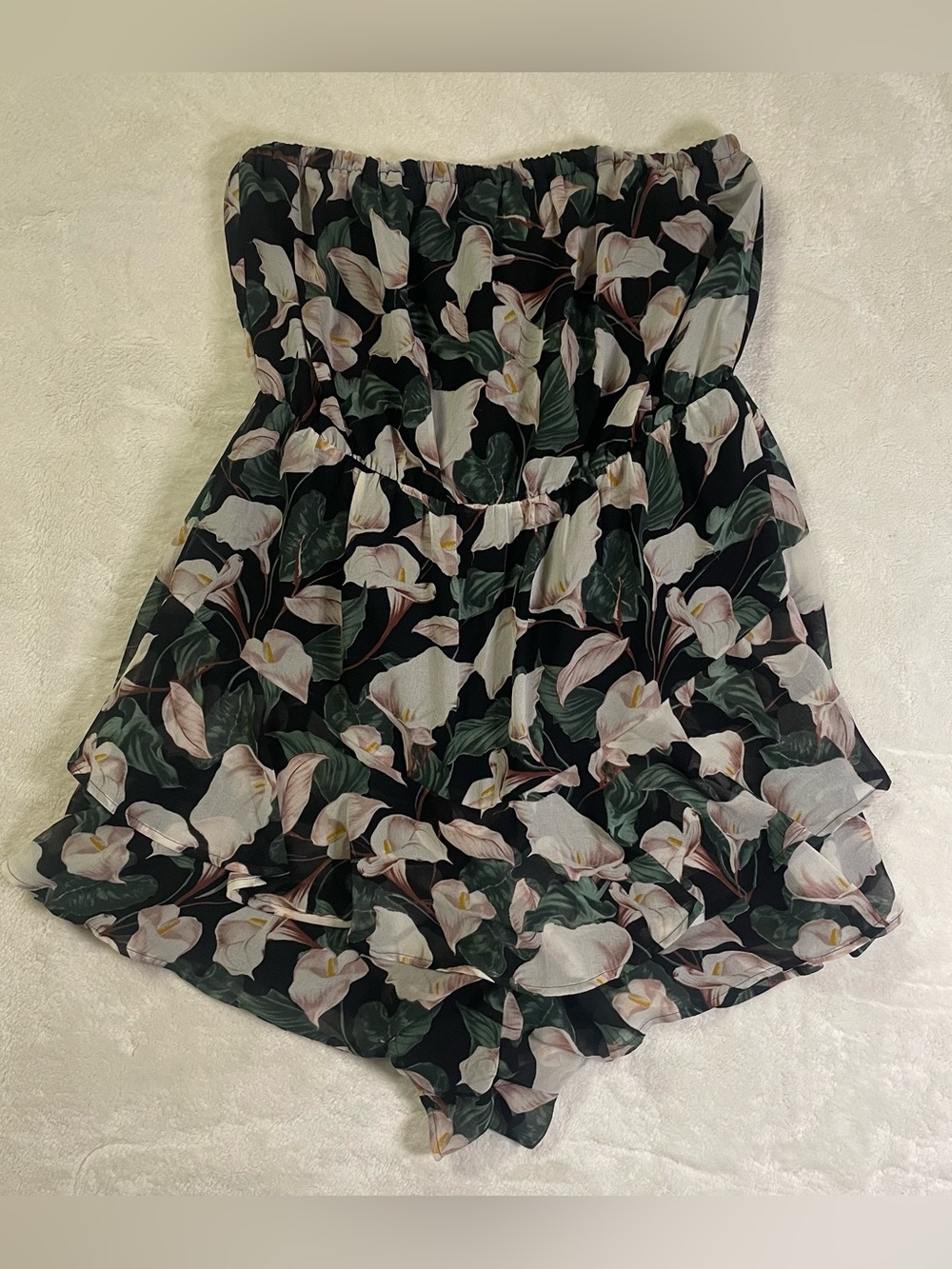 Express Strapless Black Floral Romper size L